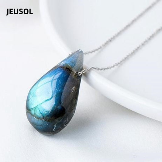 Labradorite Teardrop Pendant Necklace for Women – Genuine Iridescent Gemstone with Sterling Silver Chain – Elegant Statement Jewelry for Everyday Wear