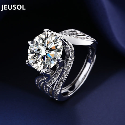 JEUSOL Platinum-Plated Engagement Ring with Round Brilliant Cut Cubic zircon – Luxury Statement Ring for Women, Intricate Design with Sparkling Accents, Perfect for Proposals, Weddings, and Special Occasions