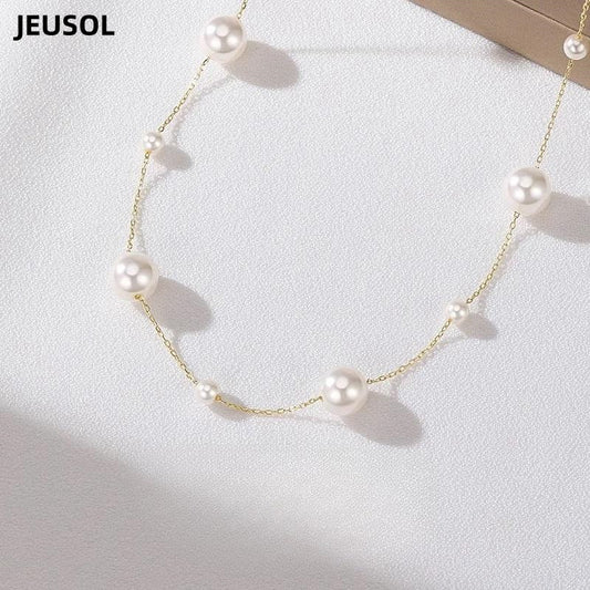 JEUSOL 14K Gold Pearl Necklace for Women – Delicate Freshwater Pearls on Fine Adjustable Chain, Lightweight and Luxurious, Ideal for Special Occasions and Everyday Wear, Timeless Jewelry Gift for Her