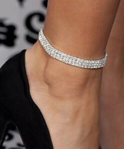 Fashion Rhinestone Tennis Anklet For Women Multi-layer Crystal Elastic Chain On Leg Female Summer Beach Ankle Bracelet Jewelry