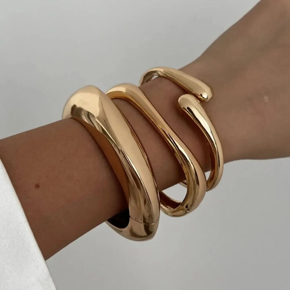 Alternative view of 3 Styles Vintage Hip Hop Metal Cuff Bangles Punk Gold Silver Color Geometric Spring Bangles For Women Bracelet Men Jewelry