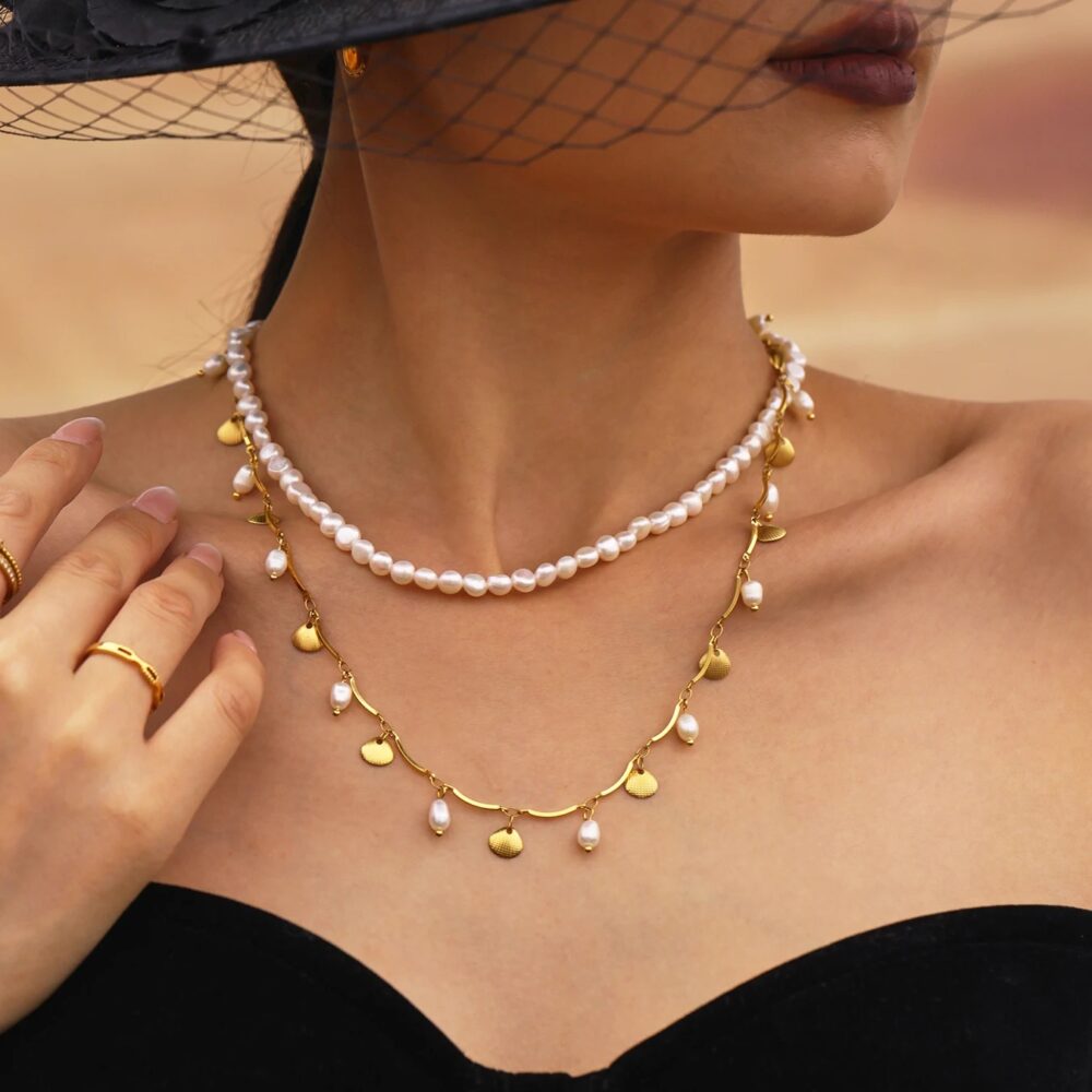 Alternative view of Luxury Stainless Steel Gold-plated 18K Shell Pendant Necklace for Women Natural Freshwater Pearl Necklace Ladies Charm Jewelry