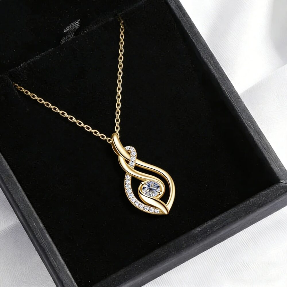Alternative view of Sweetrain 0.5CT D VVS1 Twisted Moissanite Pendant Necklace 925 Sterling Silver 18K Gold Plated Wedding Party Jewelry For Women