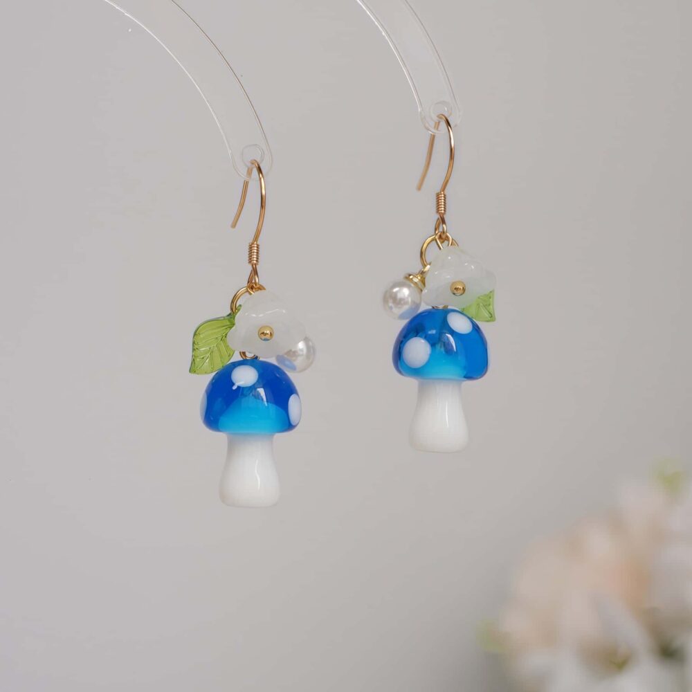 Enchanted Blue Mushroom Drop Earrings