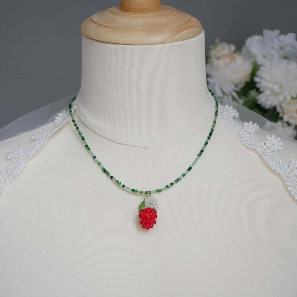Glass Raspberry Blossom Beaded Necklace