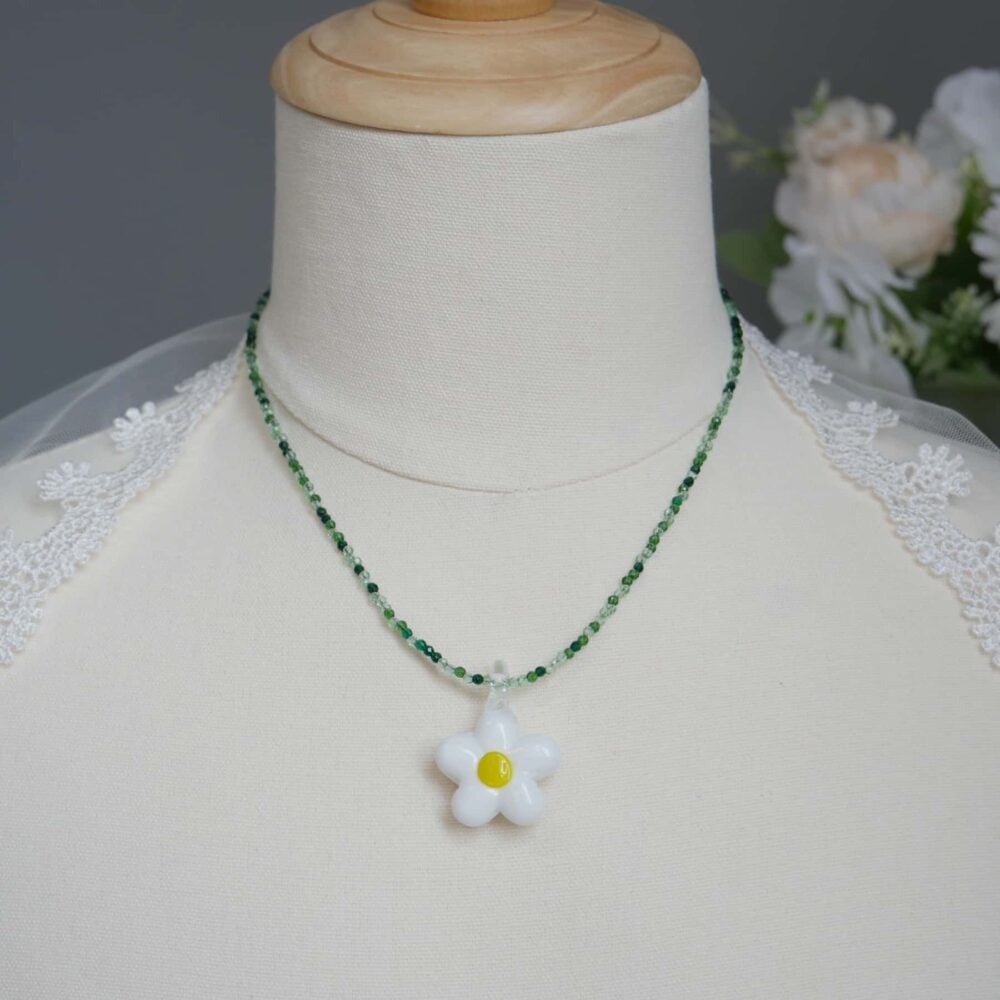 White Daisy Blossom Charm Necklace