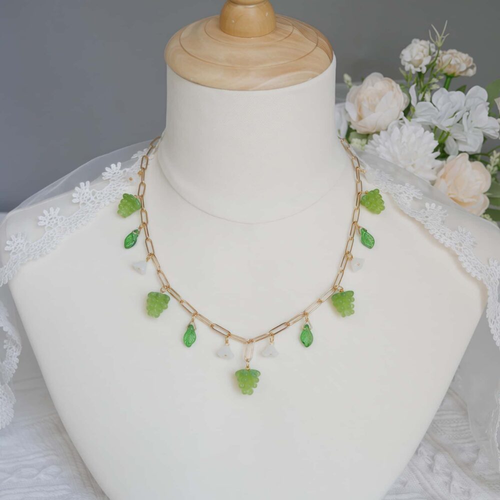 Green Grape Blossom Charm Necklace