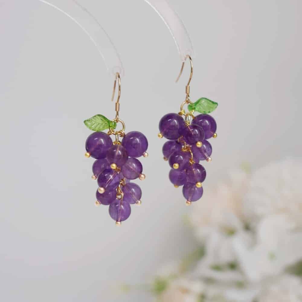 Amethyst Grape Drop Earrings