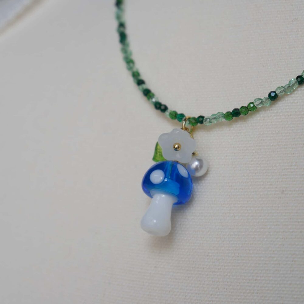 Alternative view of Blue Mushroom Blossom Charm Necklace
