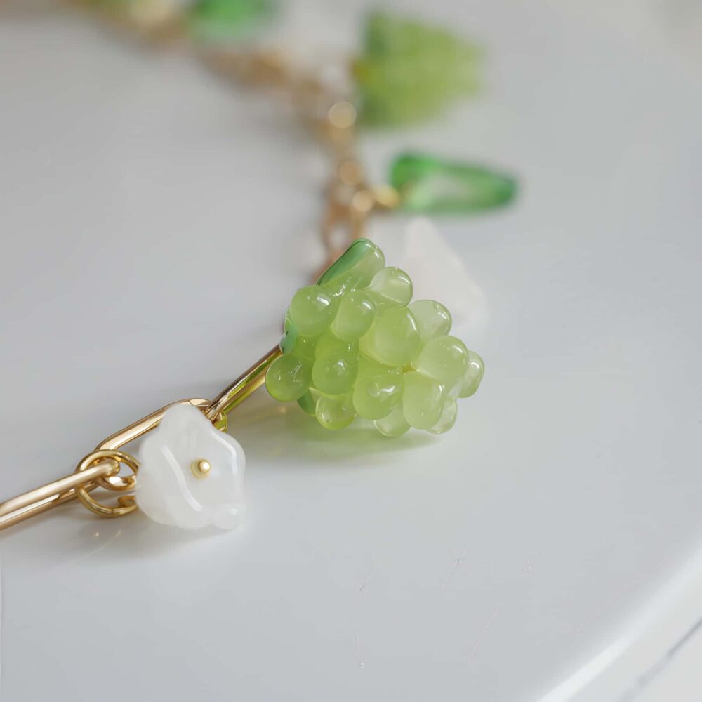 Alternative view of Green Grape Blossom Charm Necklace