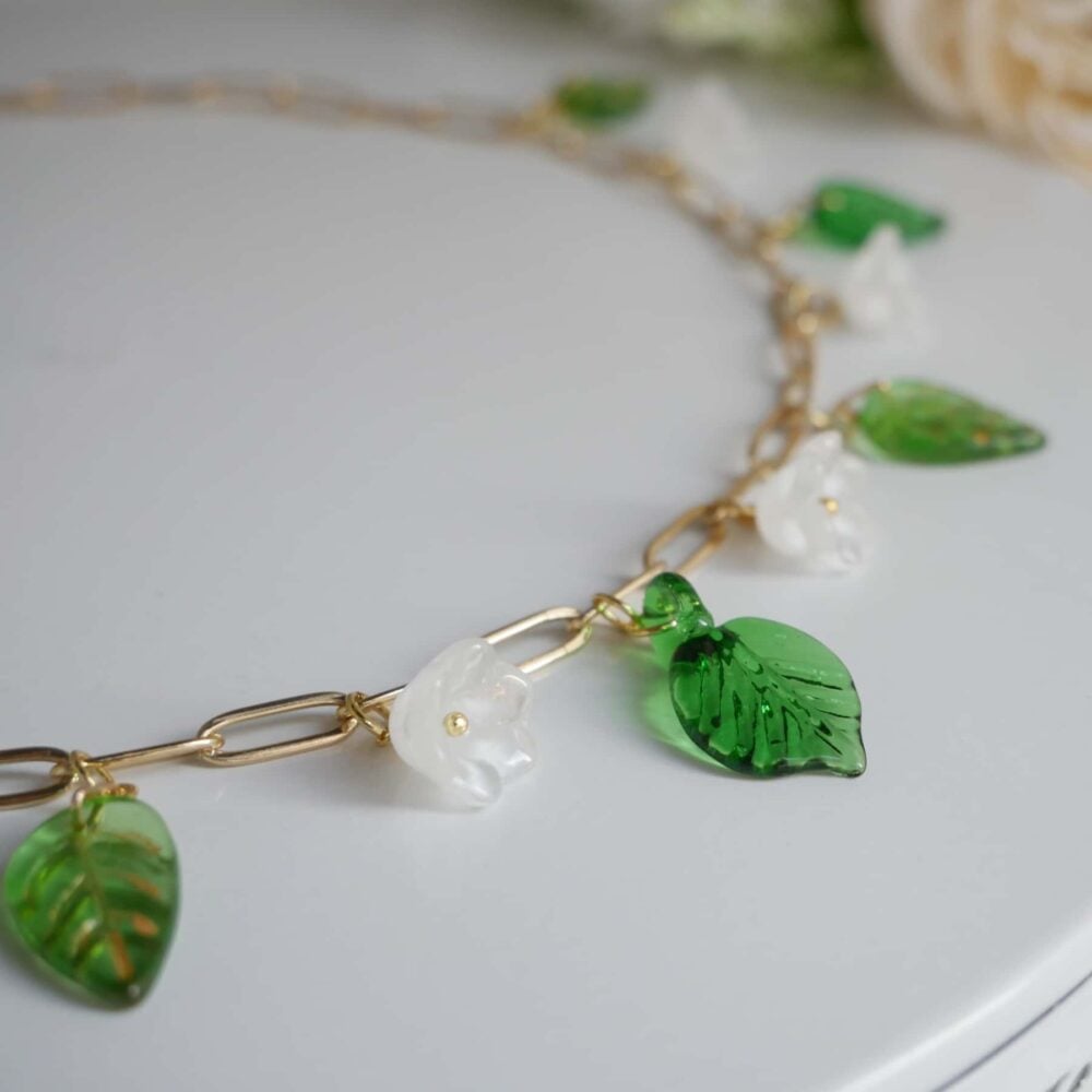 Alternative view of Green Leaf Blossom Charm Necklace