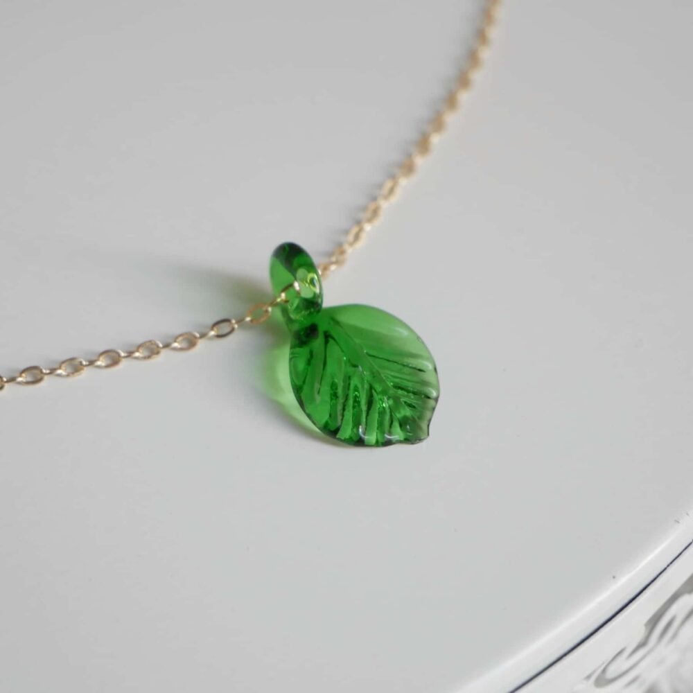 Alternative view of Green Glass Leaf Pendant Necklace