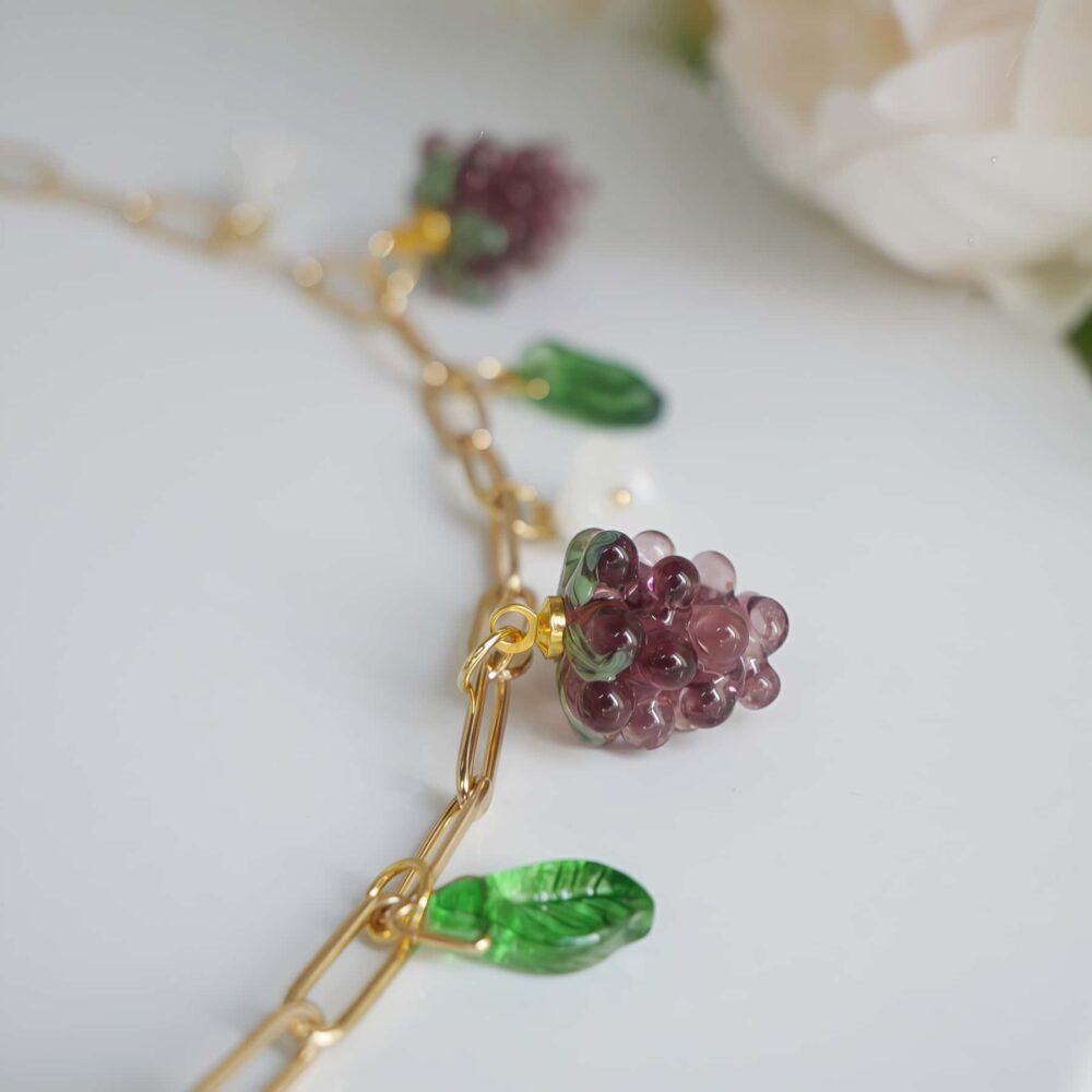 Alternative view of Purple Grape Blossom Charm Necklace