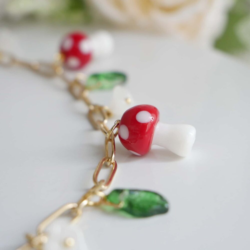 Alternative view of Red Mushroom Blossom Charm Necklace