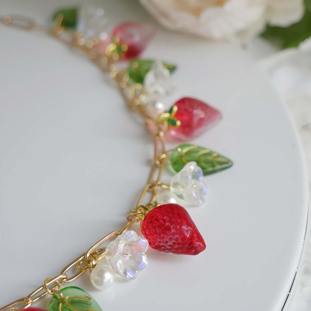 Alternative view of Strawberry & Pearl Blossom Charm Necklace