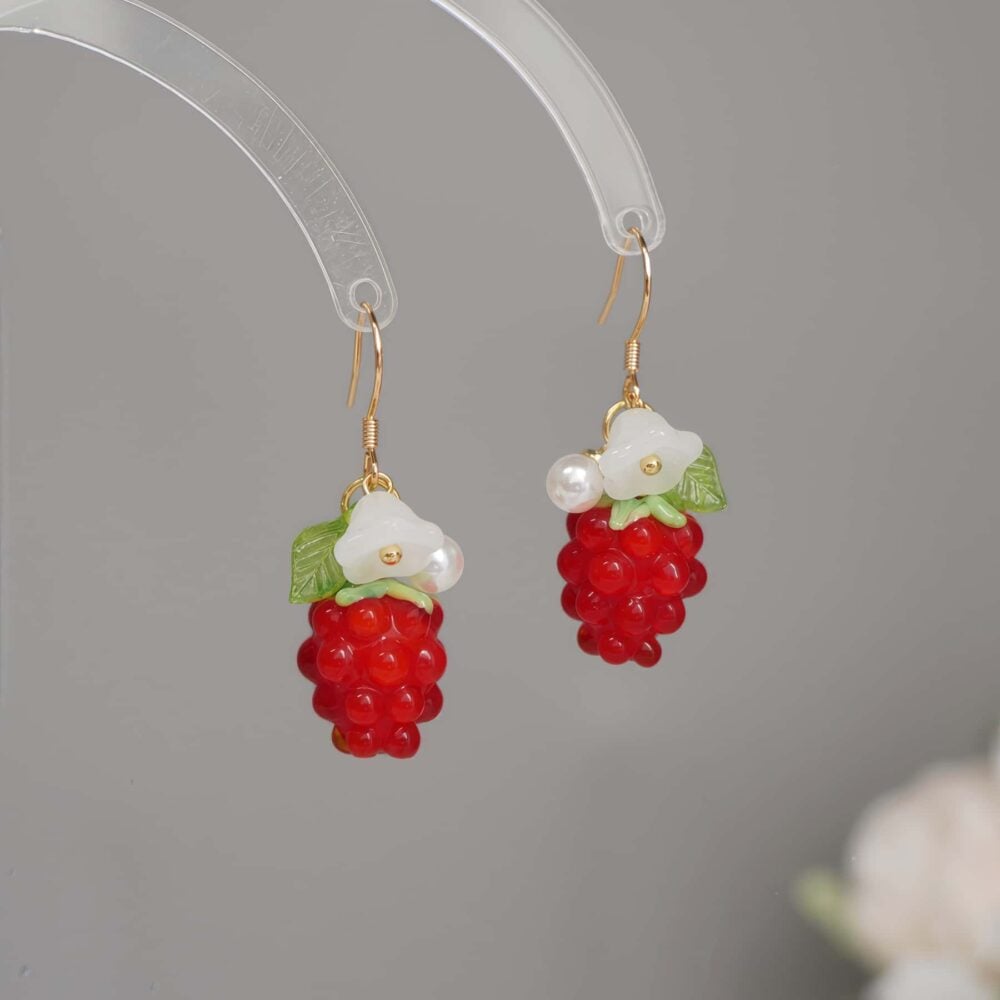 Raspberry Blossom Drop Earrings