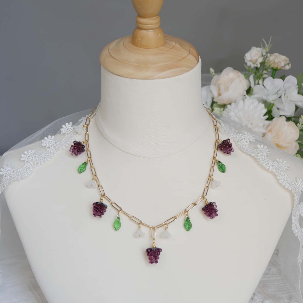 Purple Grape Blossom Charm Necklace