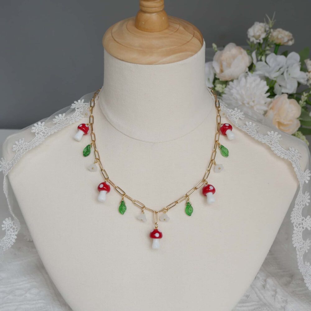 Red Mushroom Blossom Charm Necklace