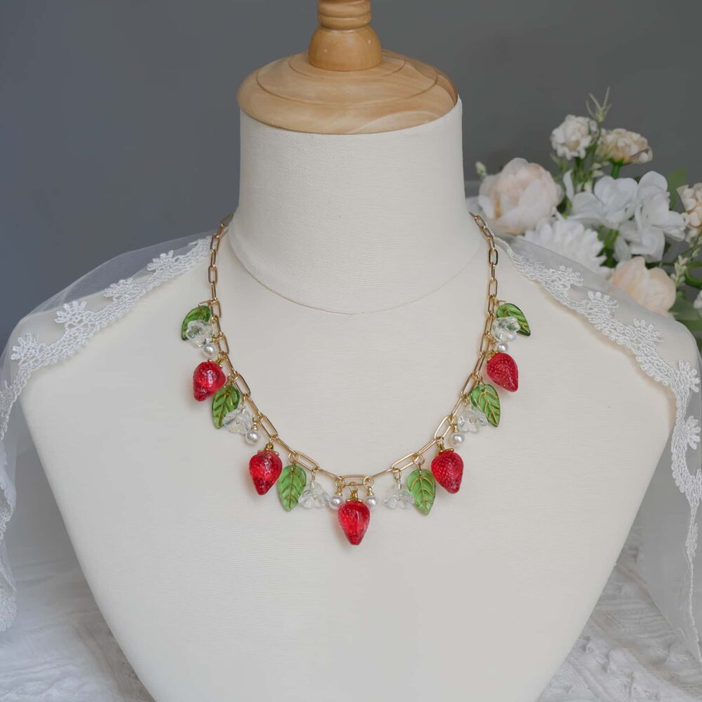 Strawberry & Pearl Blossom Charm Necklace
