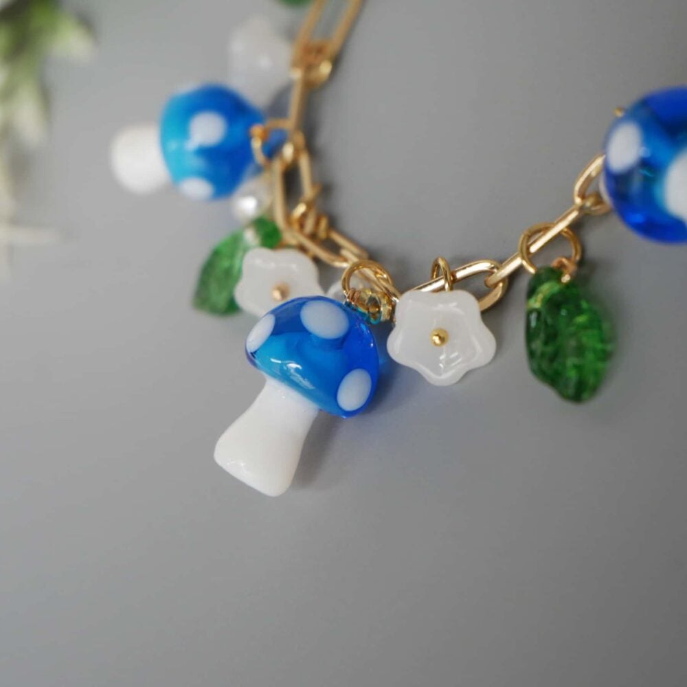 Alternative view of Blue Mushroom Blossom Charm Bracelet