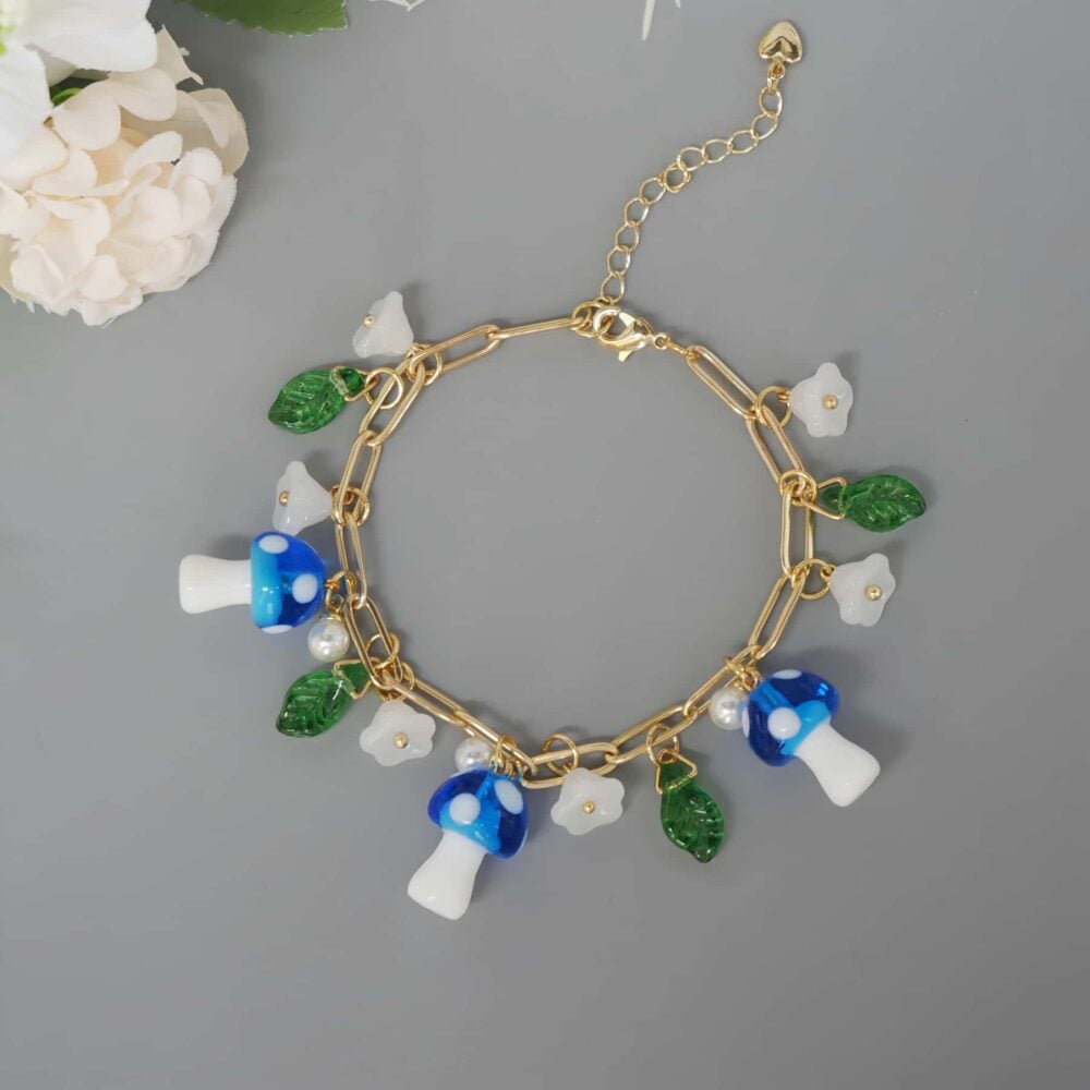 Blue Mushroom Blossom Charm Bracelet