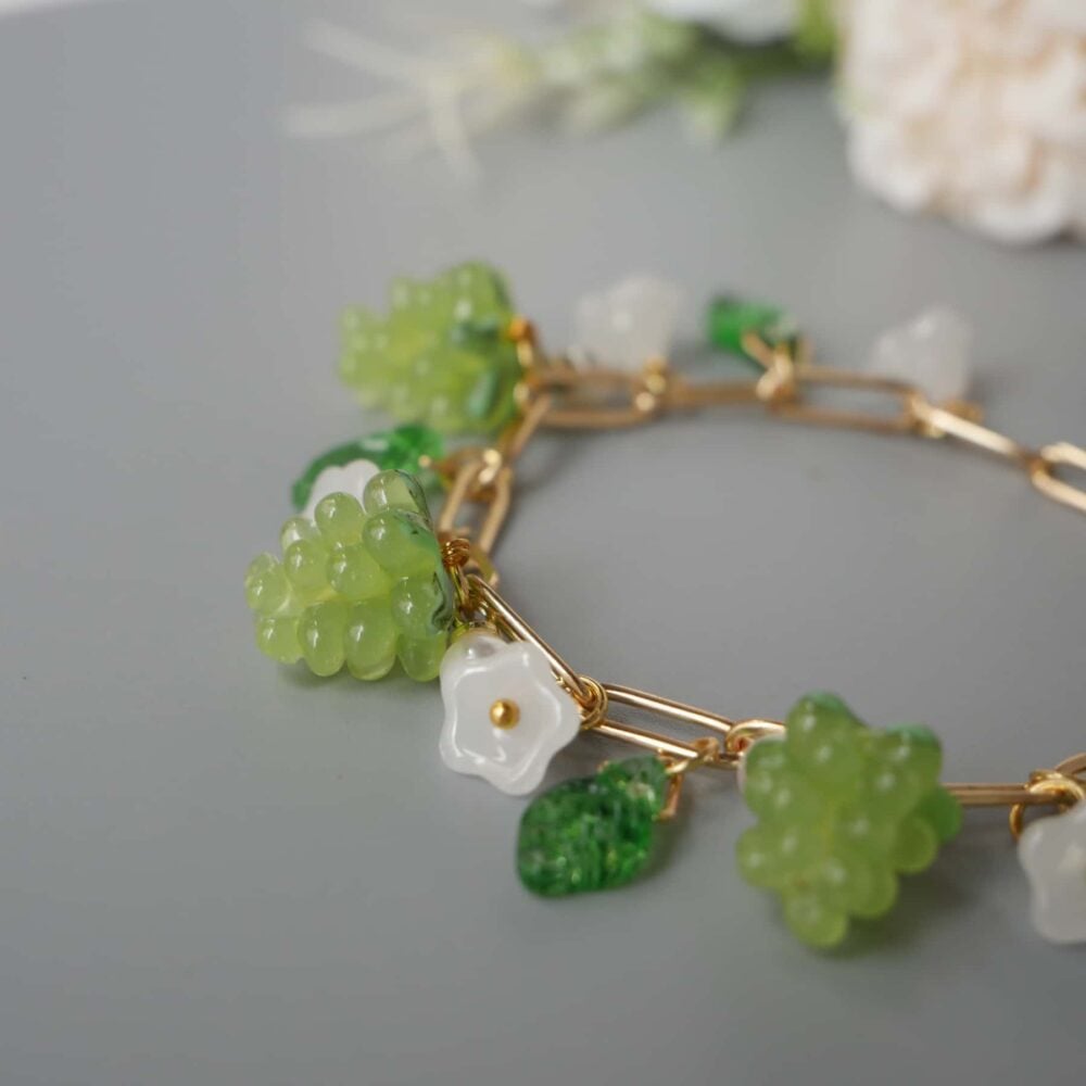 Alternative view of Green Grape Blossom Charm Bracelet