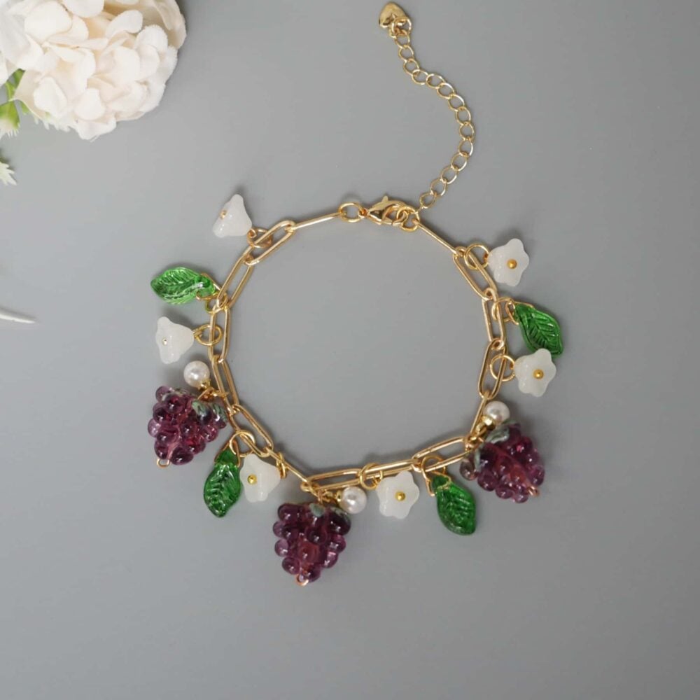 Purple Grape Blossom Charm Bracelet