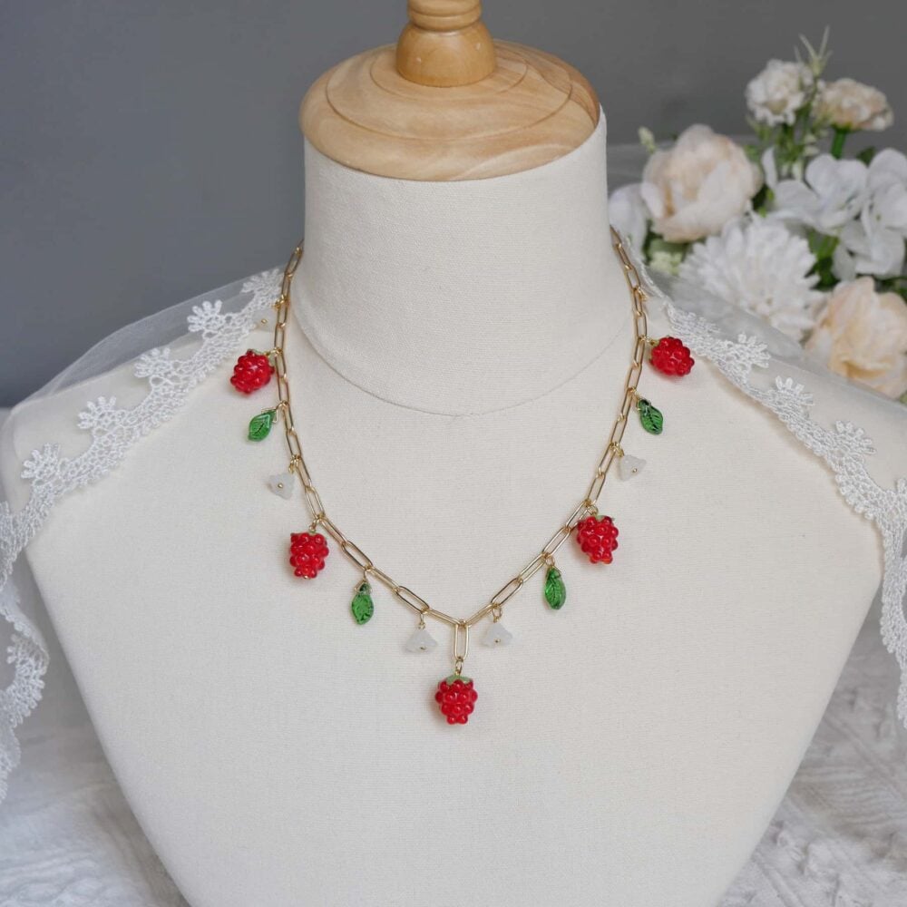 Raspberry Blossom Charm Necklace