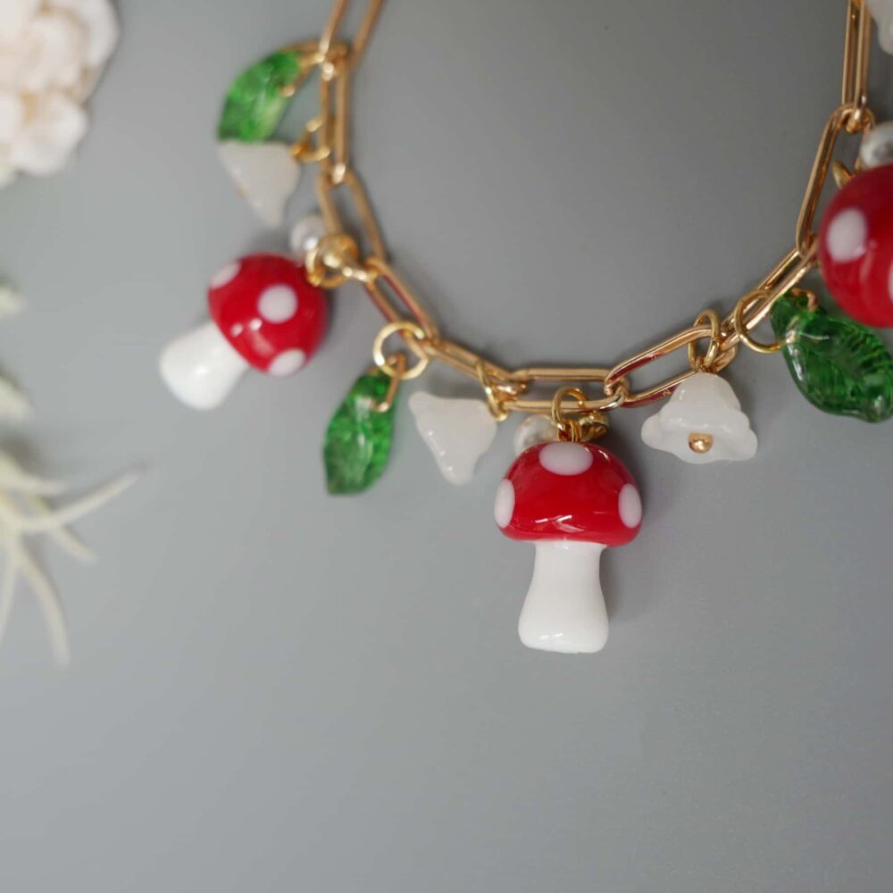 Alternative view of Red Mushroom Blossom Charm Bracelet