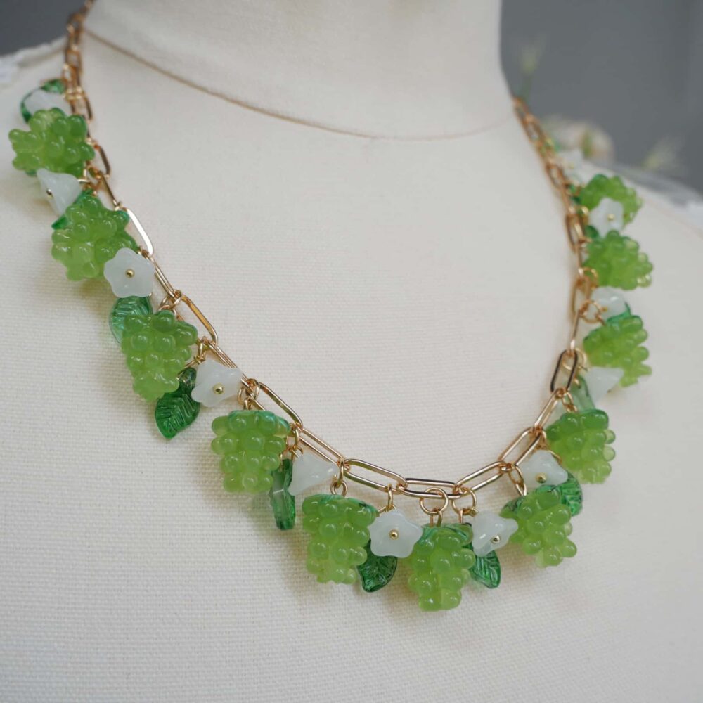 Alternative view of Green Grape Blossom Charm Necklace