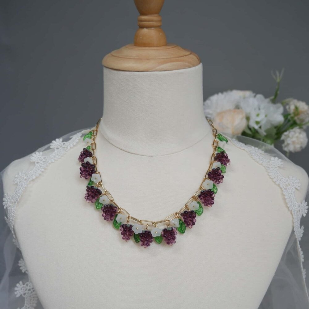 Purple Grape Blossom Charm Necklace