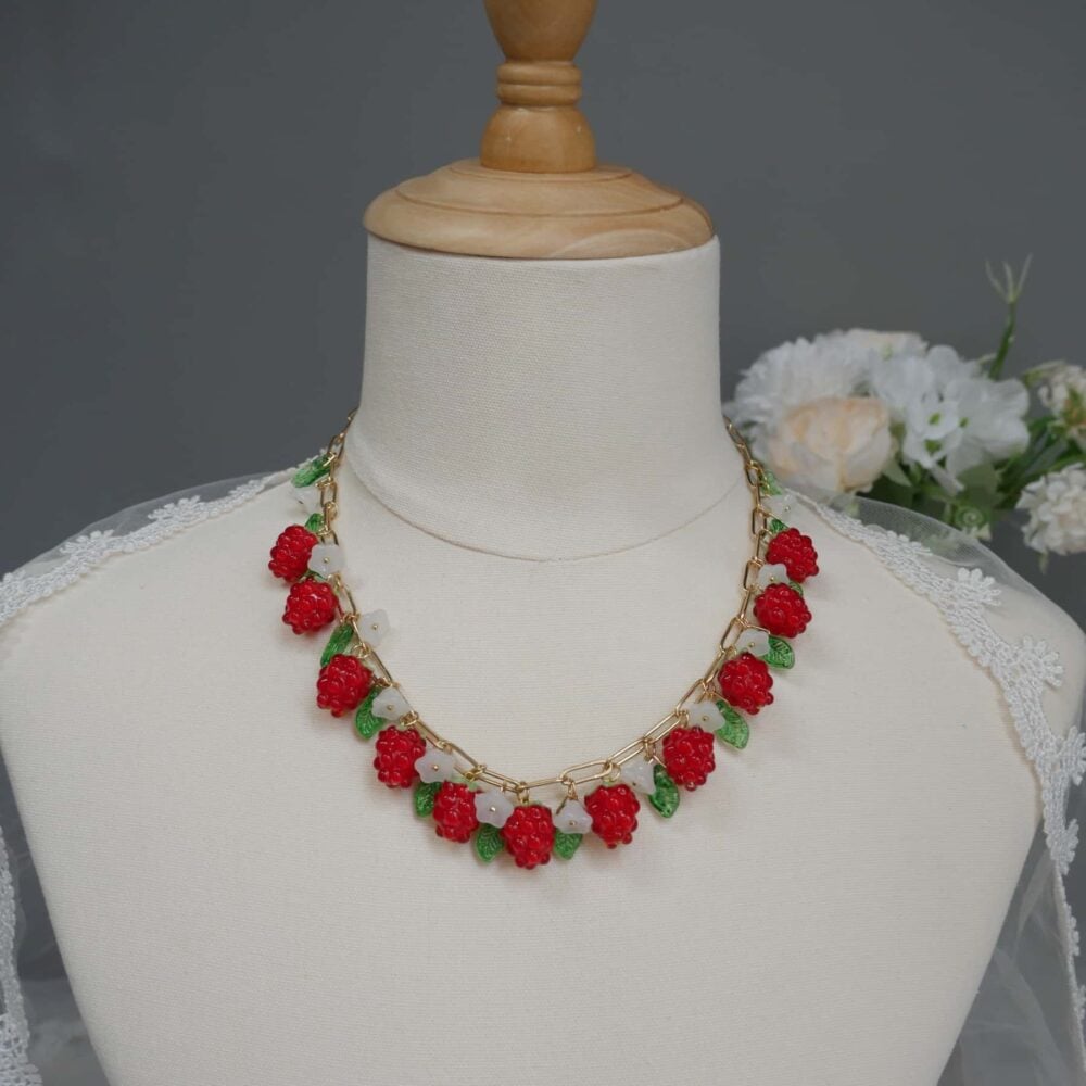Raspberry Blossom Charm Necklace